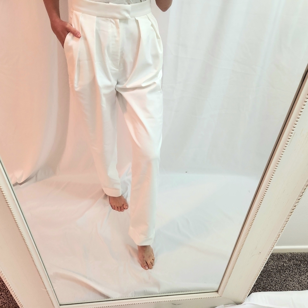Wide leg trousers White Pants Cream nonchalant designer pleated business casual